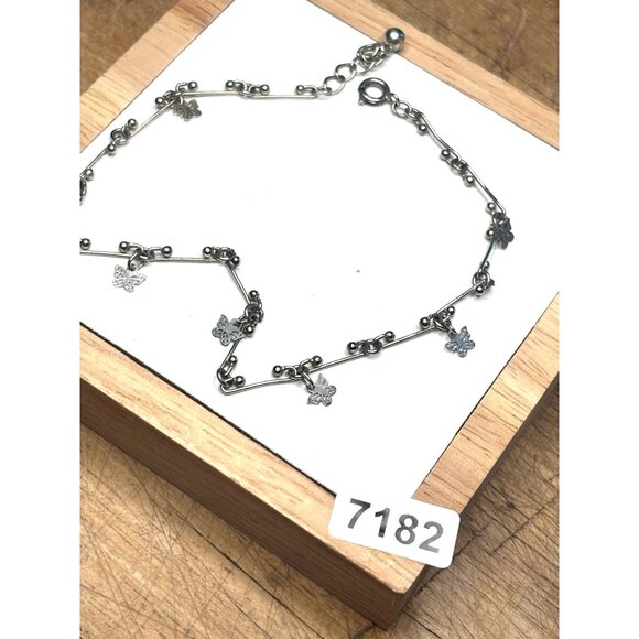 Silver Butterfly Charm Anklet With Adjustable Chain For Women - Picture 4 of 8
